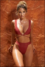 Load image into Gallery viewer, Tie Knot Front High Waist Thong Bandage Bikini Sets