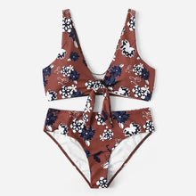 Load image into Gallery viewer, Women High Cut Bandeau Strapless Swimsuits Bikini Set - Brown