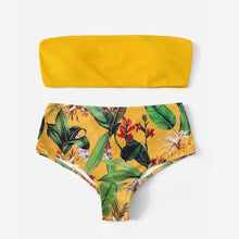Load image into Gallery viewer, Women High Cut Bandeau Strapless Swimsuits Bikini Set - Yellow