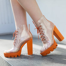 Load image into Gallery viewer, Lace Up Transparent Ankle Boots