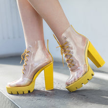 Load image into Gallery viewer, Lace Up Transparent Ankle Boots