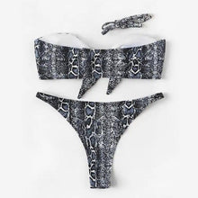 Load image into Gallery viewer, Women High Cut Bandeau Snakeskin Print Strapless Swimsuits Bikini Set