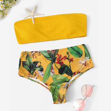 Load image into Gallery viewer, Women High Cut Bandeau Strapless Swimsuits Bikini Set - Yellow