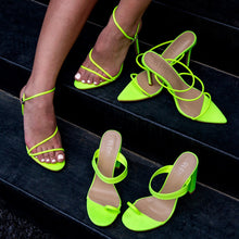 Load image into Gallery viewer, CHERRY NEON GREEN STRAPPY TOGGLE HEELS